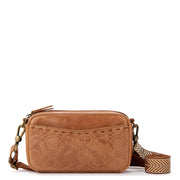 Cora Smartphone Crossbody - Leather - Tobacco Floral Embossed