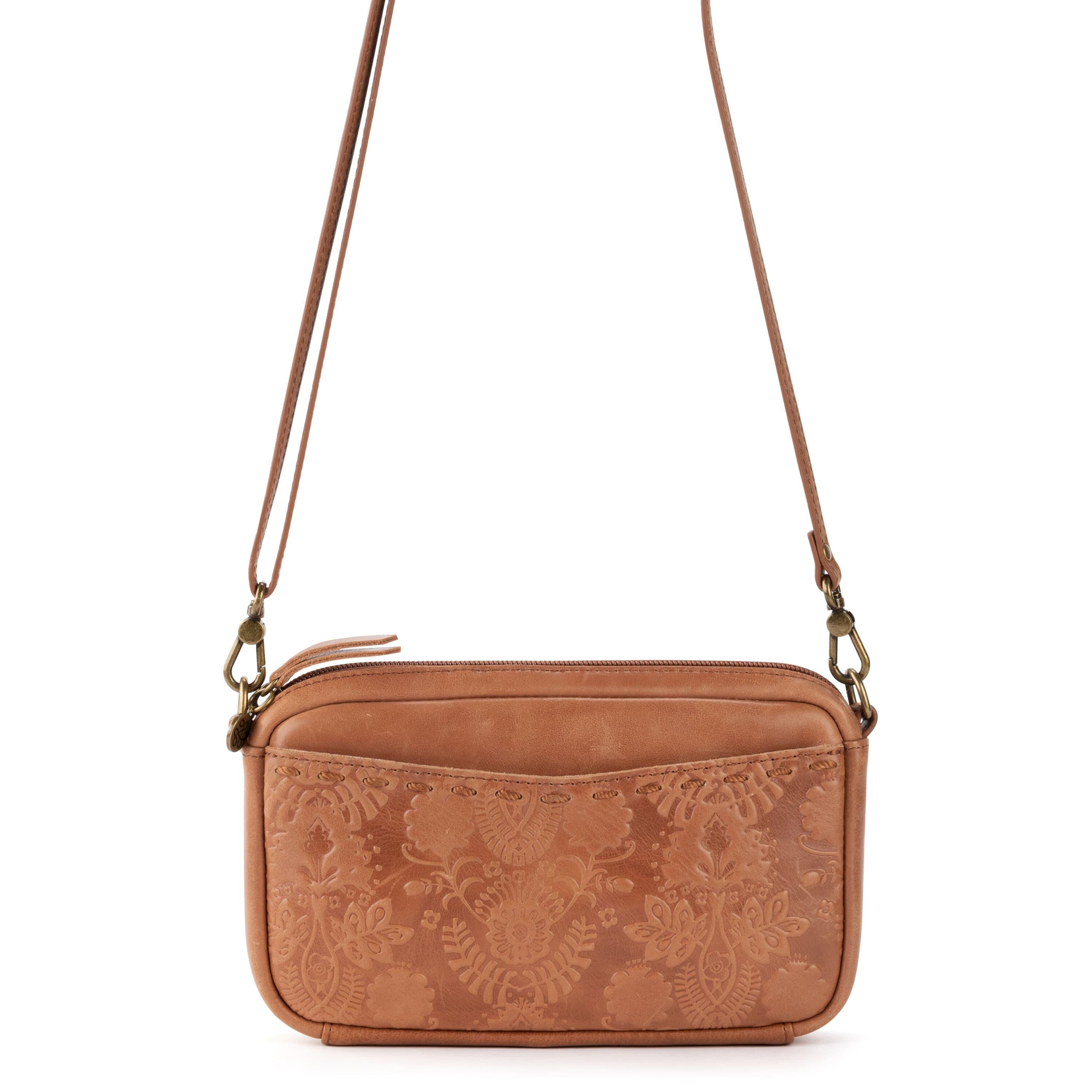 The Sak Cora Smartphone Crossbody - Leather - Tobacco Floral Embossed