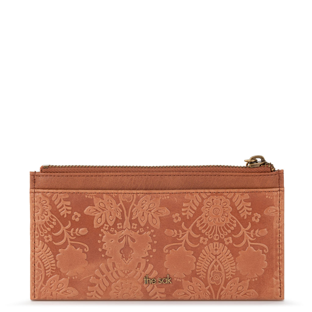 The Sak Neva Large Card Wallet - Leather - Tobacco Floral Embossed