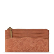 Neva Large Card Wallet - Leather - Tobacco Floral Embossed