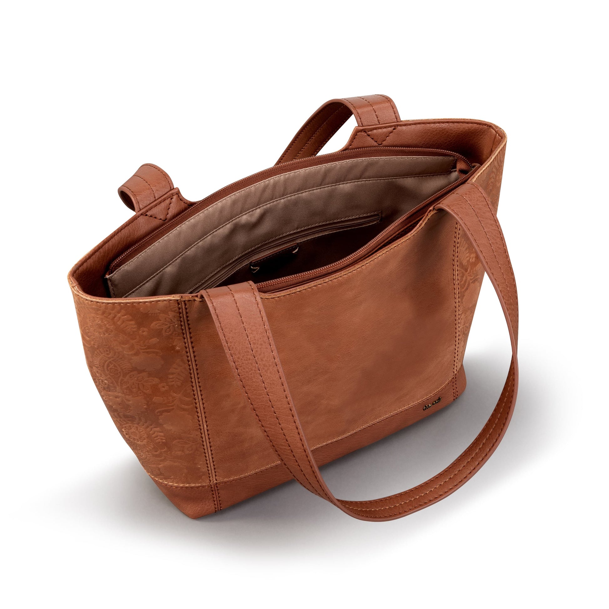 The Sak De Young Tote Leather - |Tobacco Floral Embossed|