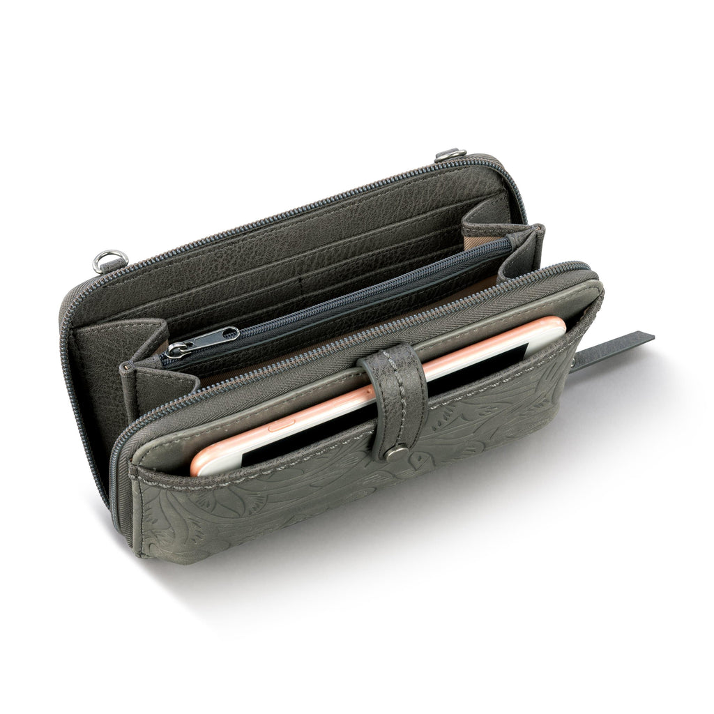 The Sak Iris Smartphone Wallet - Leather - Slate Leaf Embossed