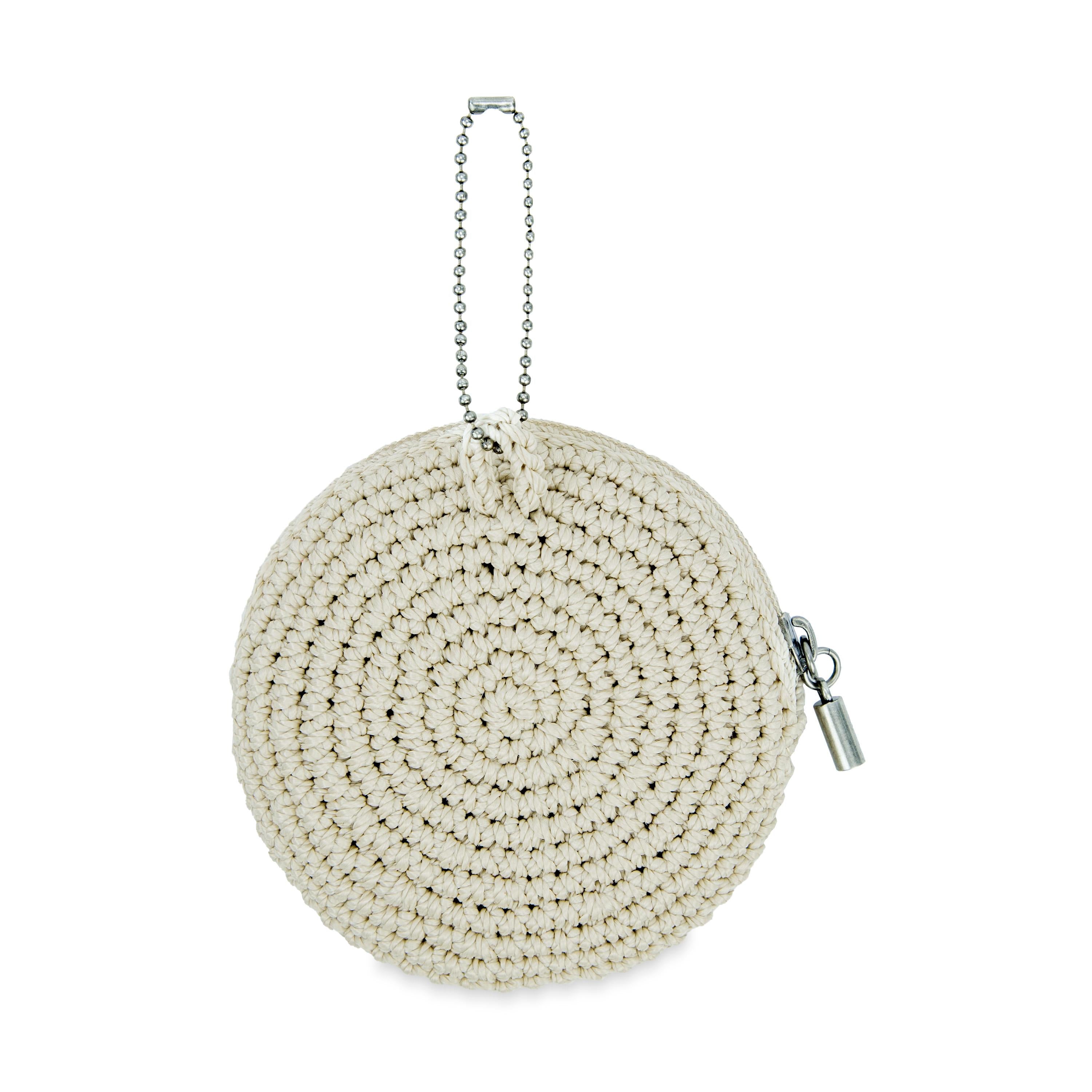 The Sak Circle Coin Pouch - Hand Crochet - Ecru Rosewood Heart
