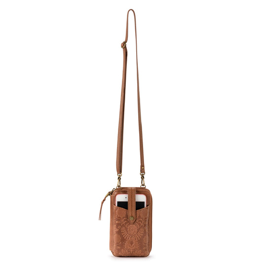 The Sak Silverlake Smartphone Crossbody Leather - |Tobacco Floral Embossed|