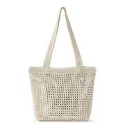Casual Classics Tote - Hand Crochet - Natural With Silver
