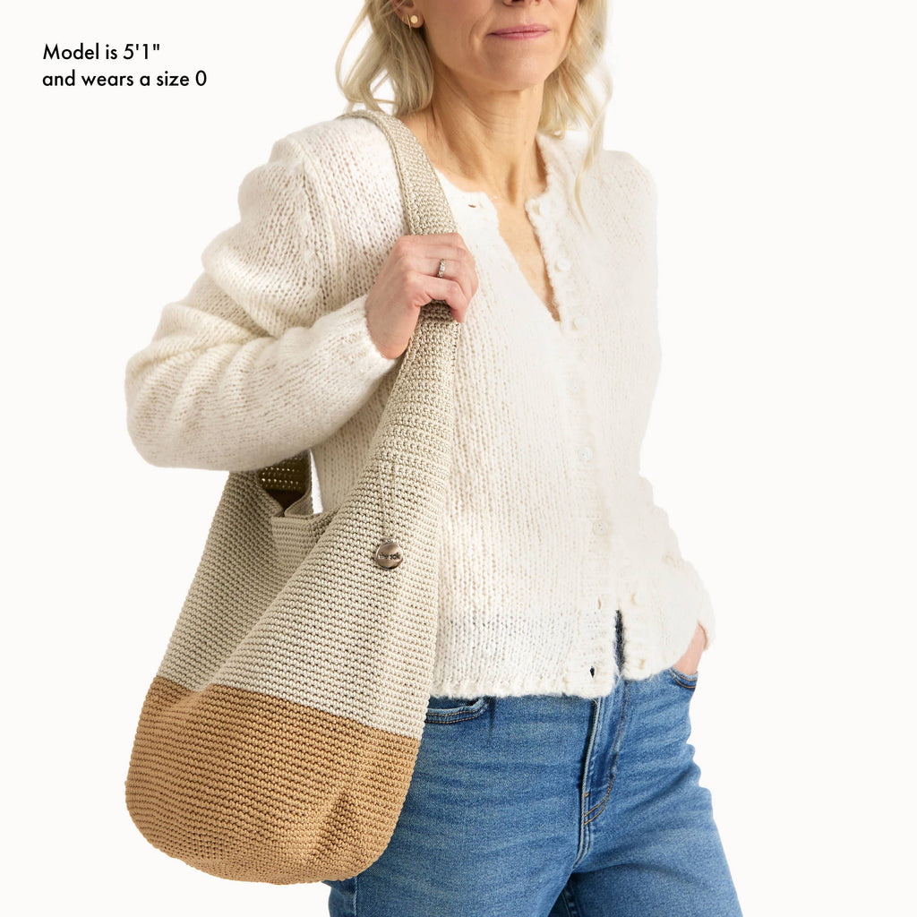 The Sak 120 Hobo - Hand Crochet - Natural and Bamboo Block