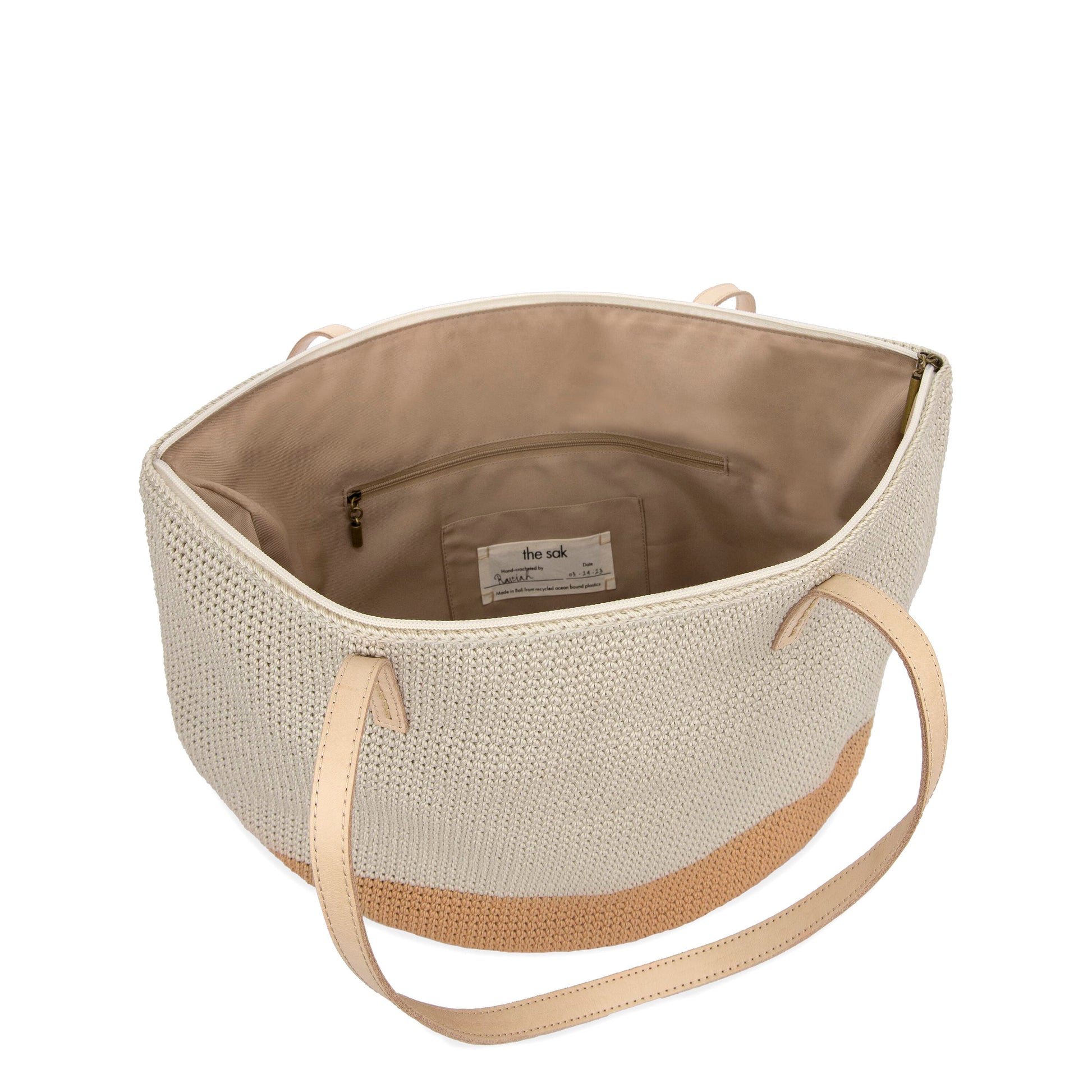 The Sak Faye Large Tote Crochet - |Natural and Bamboo Block|
