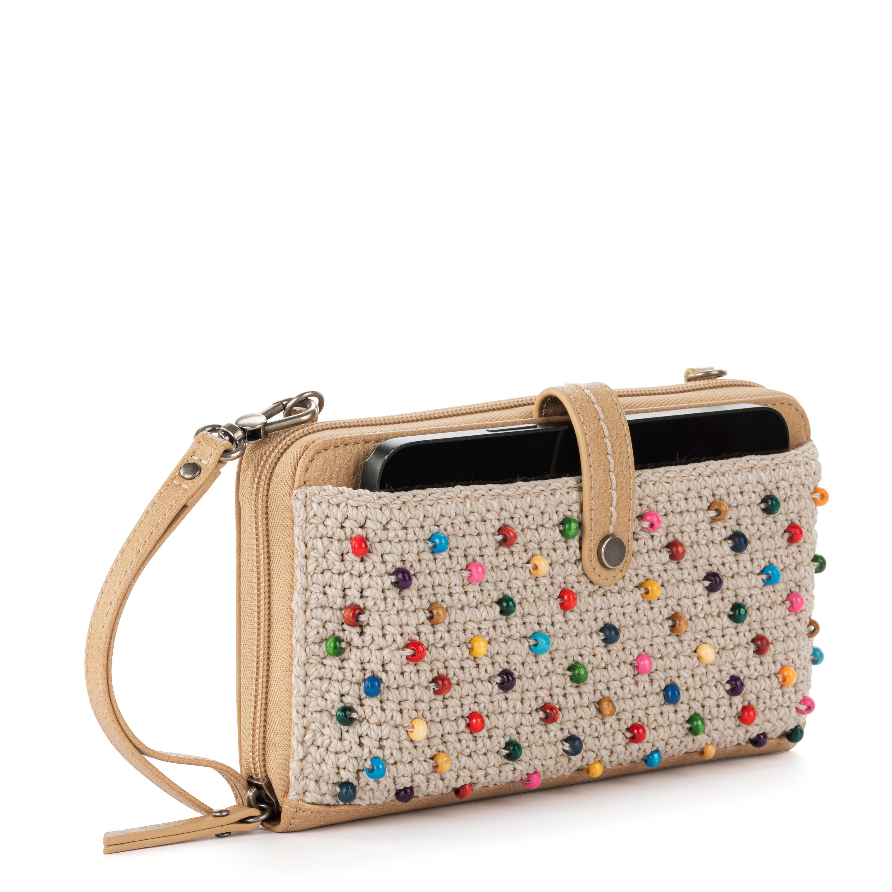 The Sak Iris Smartphone Wallet - Hand Crochet - Ecru Multi Beads