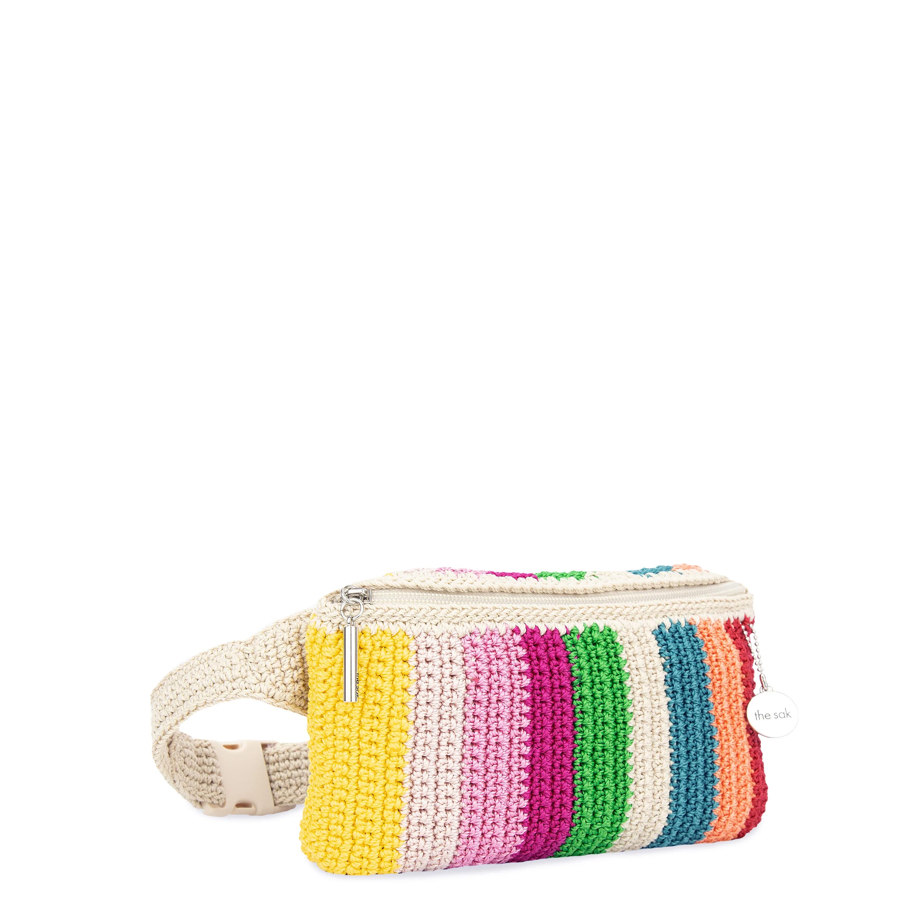 The Sak Caraway Small Belt Bag - Hand Crochet - Beach Stripe
