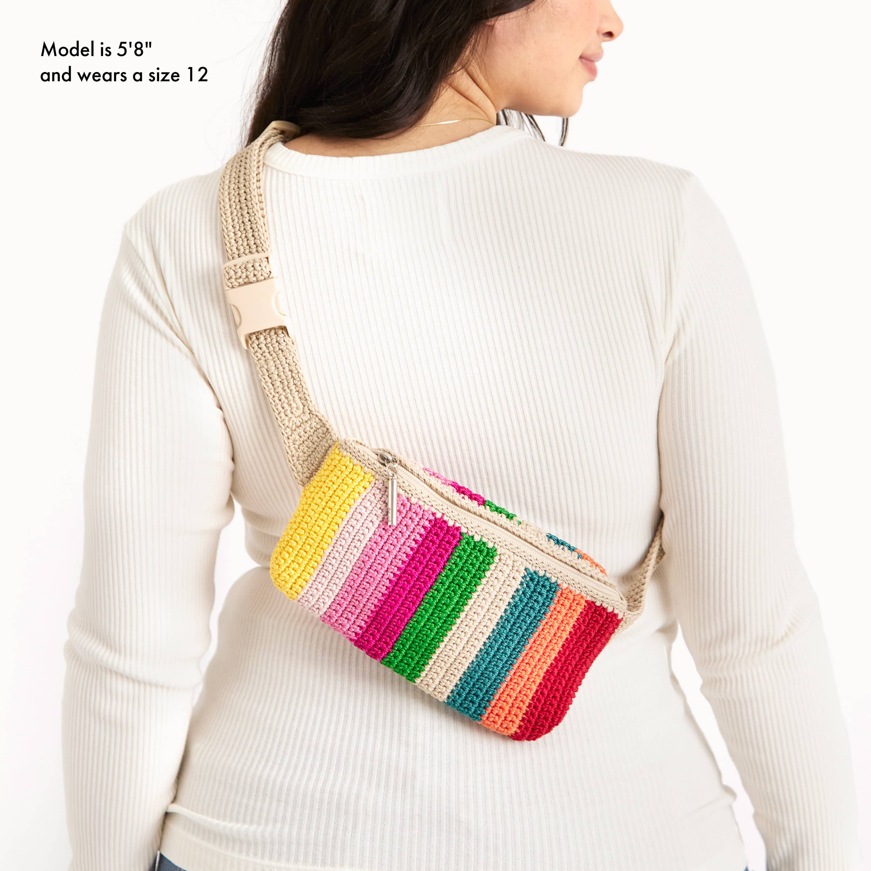 The Sak Caraway Small Belt Bag - Hand Crochet - Beach Stripe