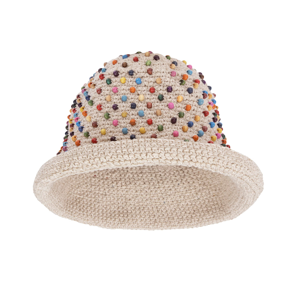 The Sak Lanie Bucket Hat - Hand Crochet - Ecru Multi Beads