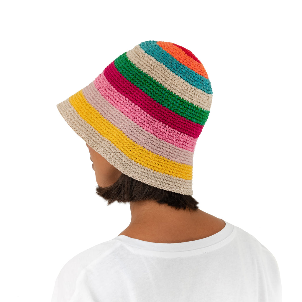 The Sak Lanie Bucket Hat - Hand Crochet - Beach Stripe