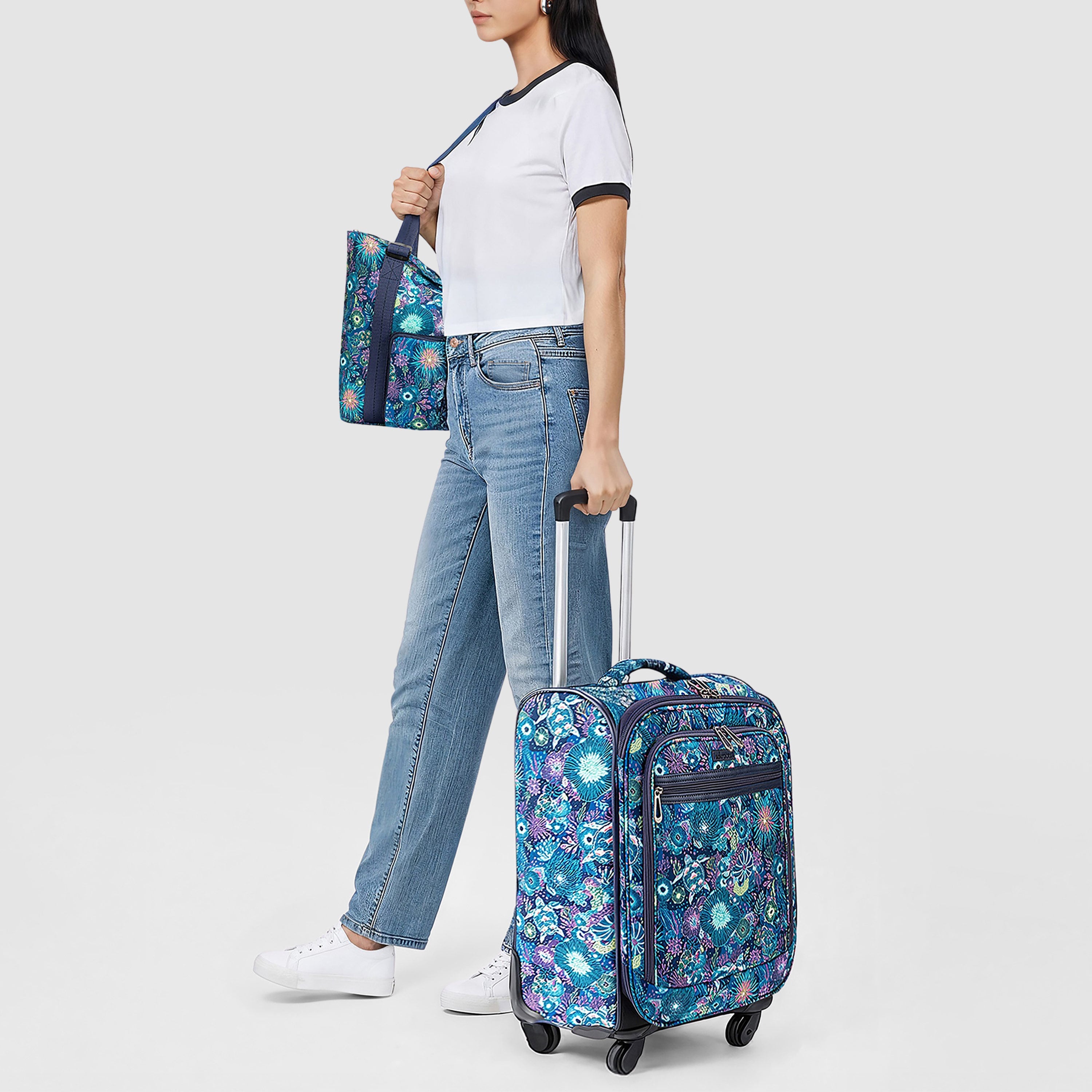 Sakroots On The Go 21" Spinner Luggage Bundle - EcoTwill - Royal Blue Seascape