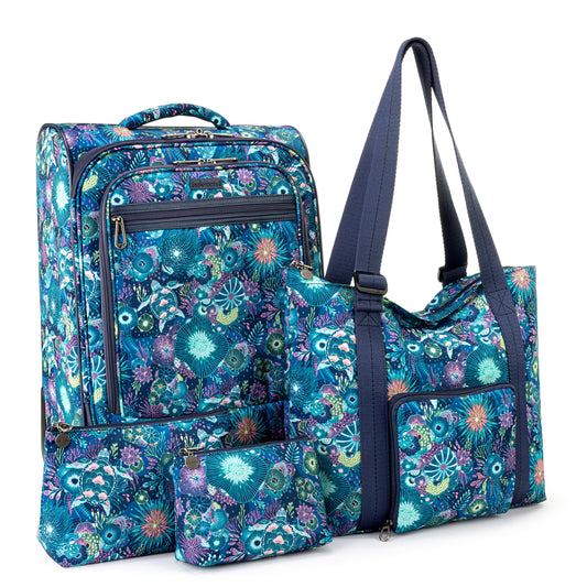 Sakroots On The Go 21 inch Spinner Luggage Bundle EcoTwill - |Royal Blue Seascape|