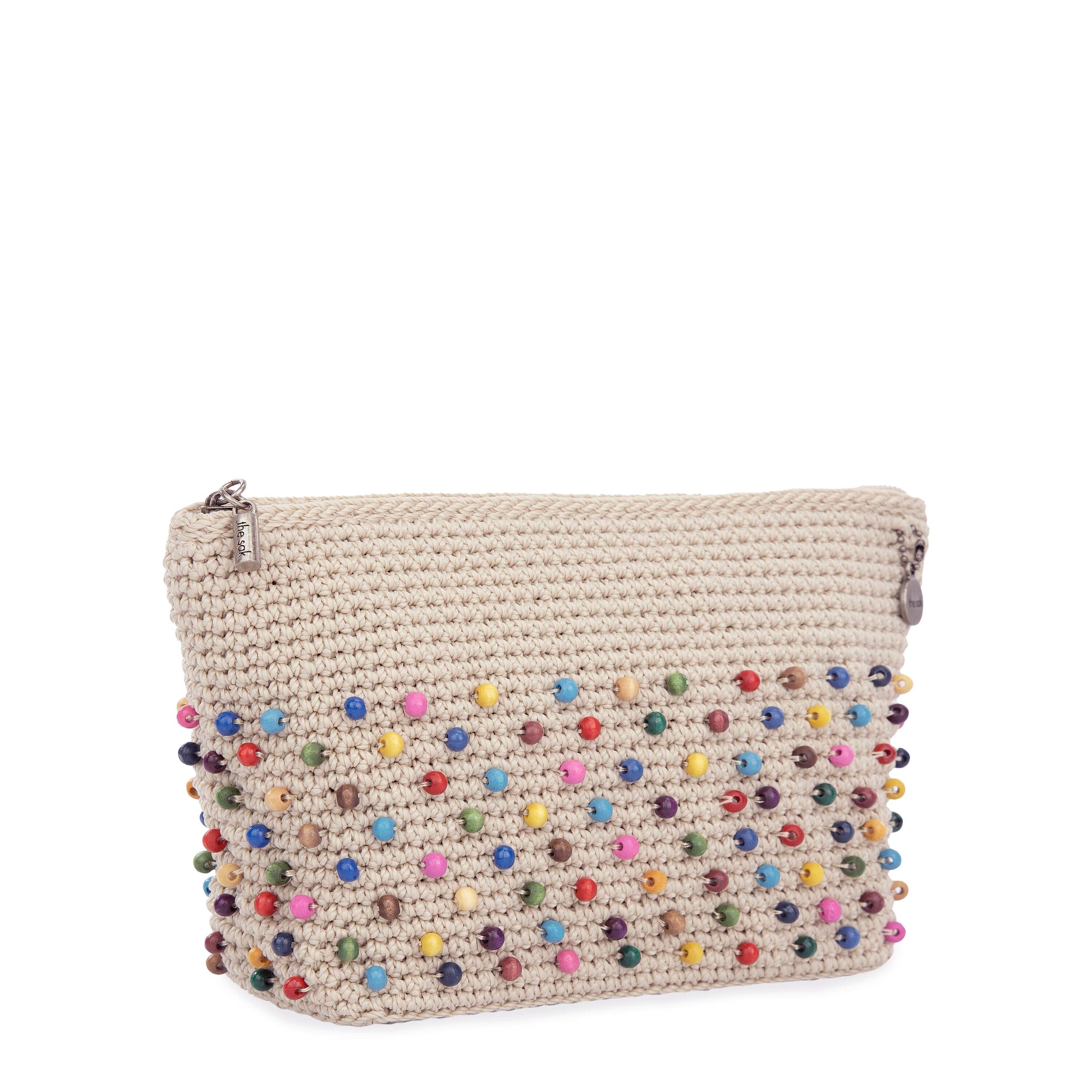 The Sak Essential Medium Pouch Crochet - |Ecru Multi Beads Full|