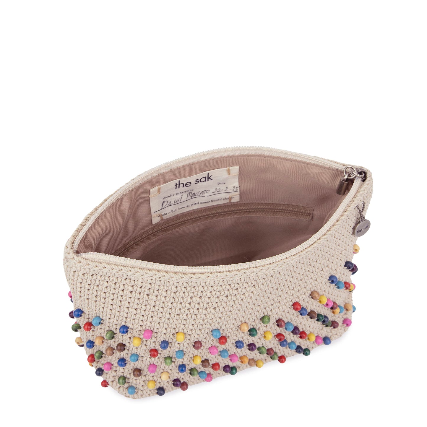 The Sak Essential Medium Pouch Crochet - |Ecru Multi Beads Full|