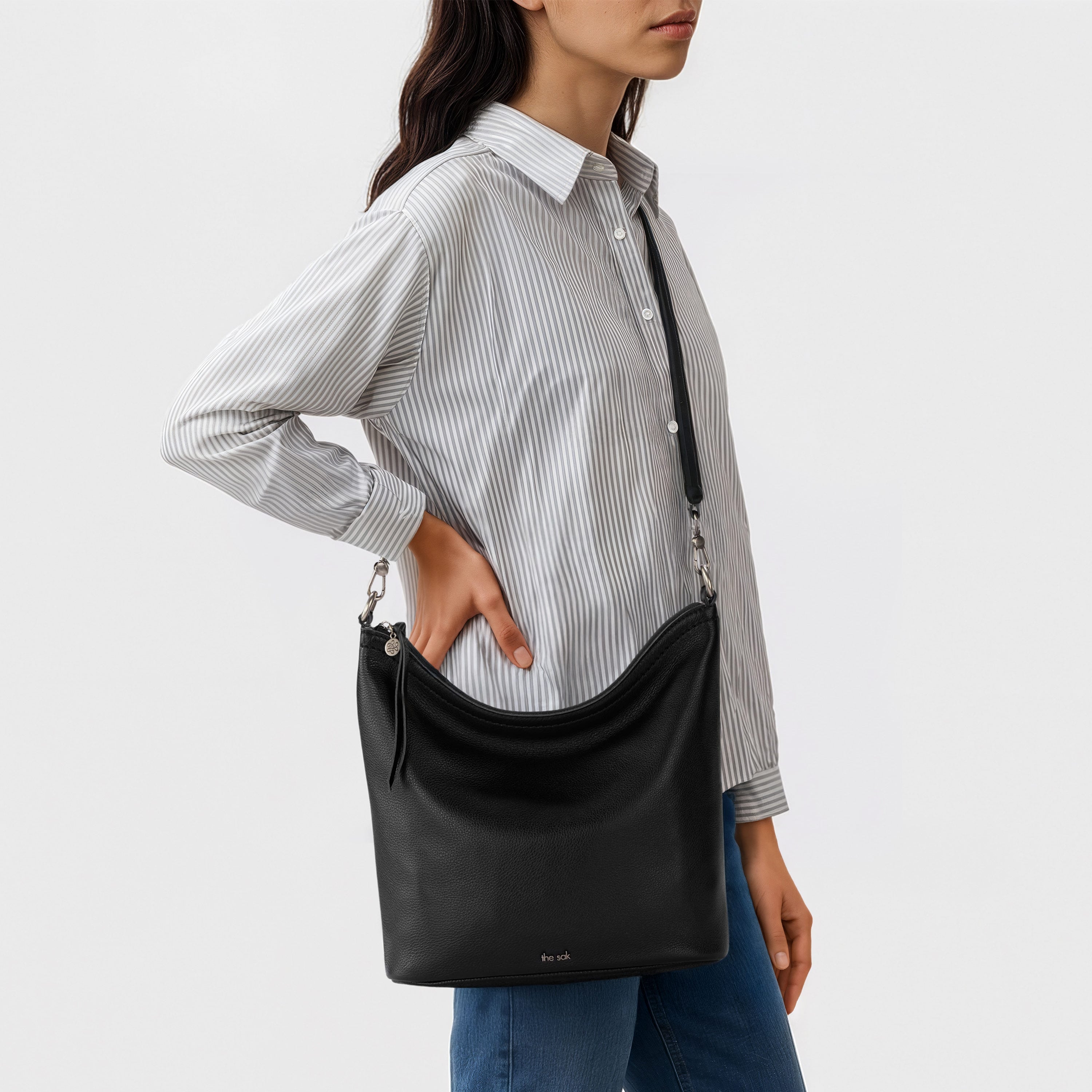 The Sak Jasmine Bucket Crossbody - Leather - Black