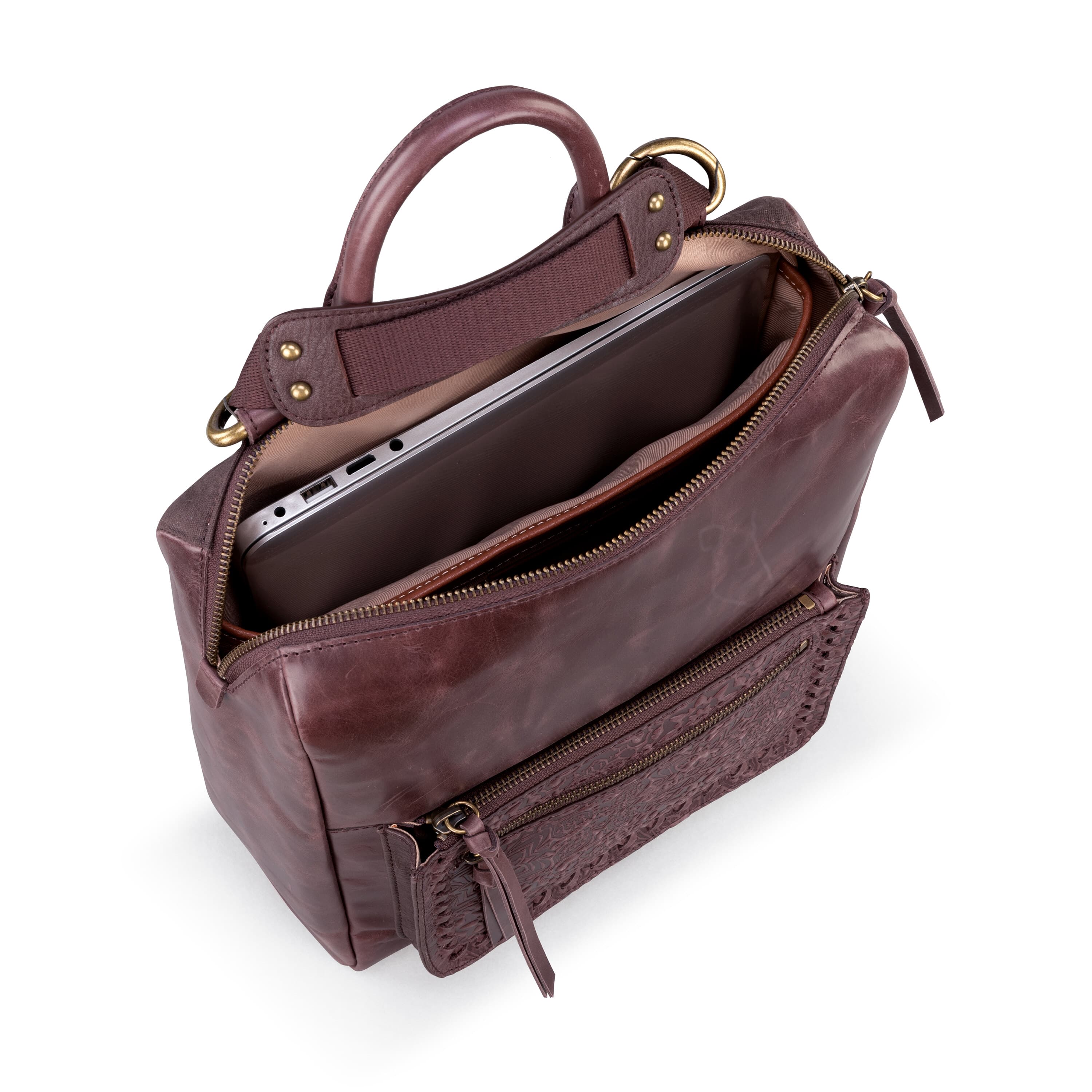 The Sak Loyola Backpack - Leather - Mahogany Tile Embossed