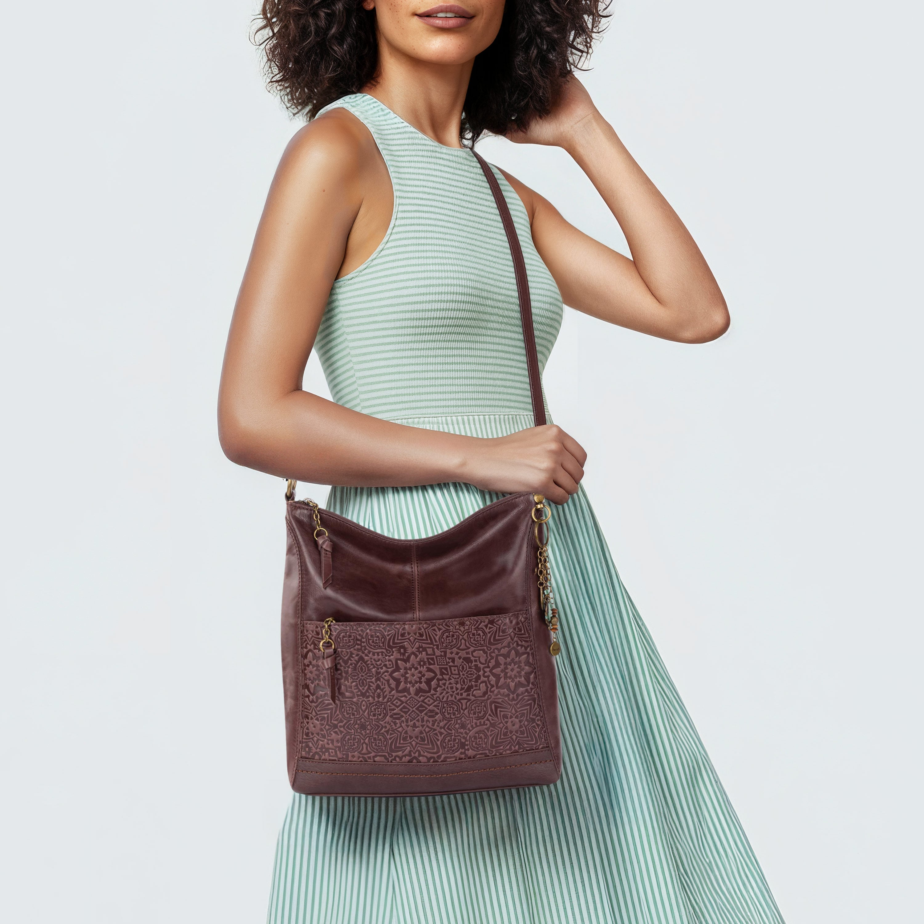 The Sak Lucia Crossbody - Leather - Mahogany Tile Embossed