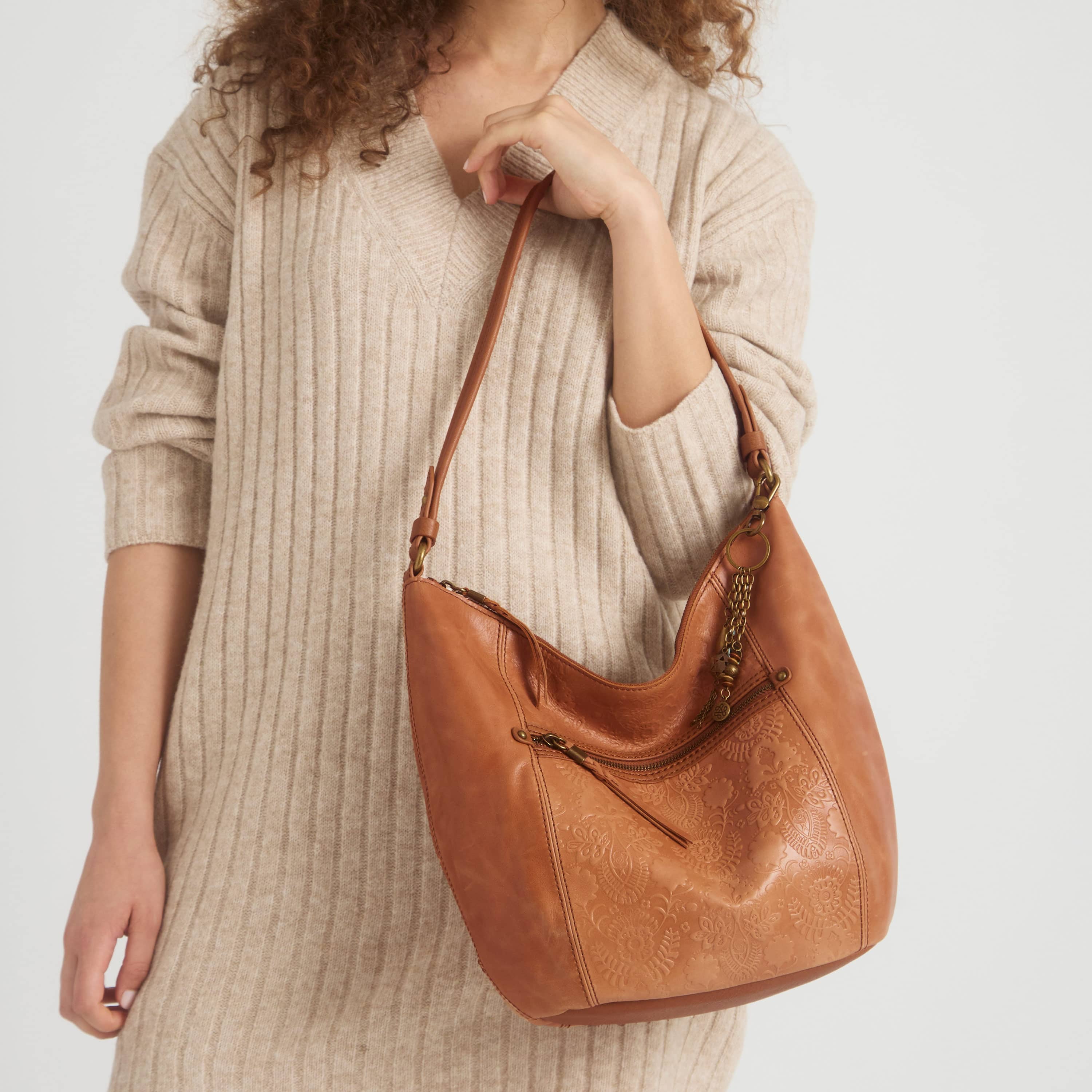 The Sak Sequoia Hobo - Leather - Tobacco Floral Embossed