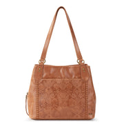 Melrose Satchel - Leather - Tobacco Floral Embossed