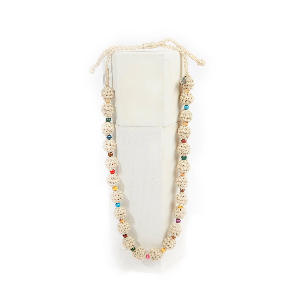 The Sak Drea Crochet Bead Necklace - Hand Crochet - Ecru Multi Beads