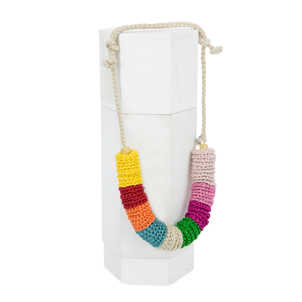 The Sak Jasper Disc Necklace - Hand Crochet - Beach Stripe