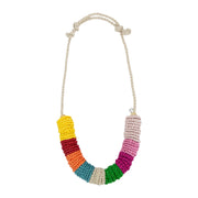 Jasper Disc Necklace - Hand Crochet - Beach Stripe