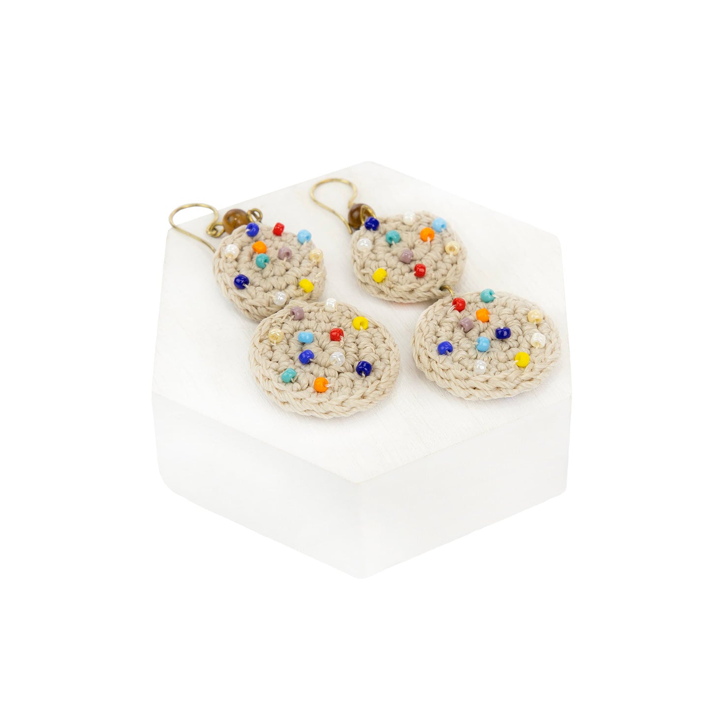 The Sak Jasper Double Disc Earrings - |Ecru Multi Beads|