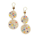 The Sak Jasper Double Disc Earrings - Hand Crochet - Ecru Multi Beads