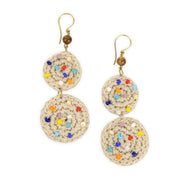Jasper Double Disc Earrings - Hand Crochet - Ecru Multi Beads
