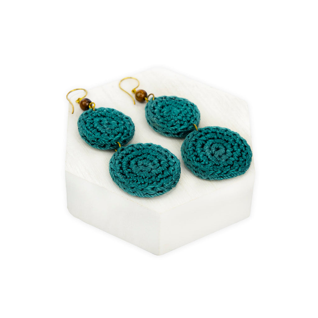 The Sak Jasper Double Disc Earrings - Hand Crochet - Azure