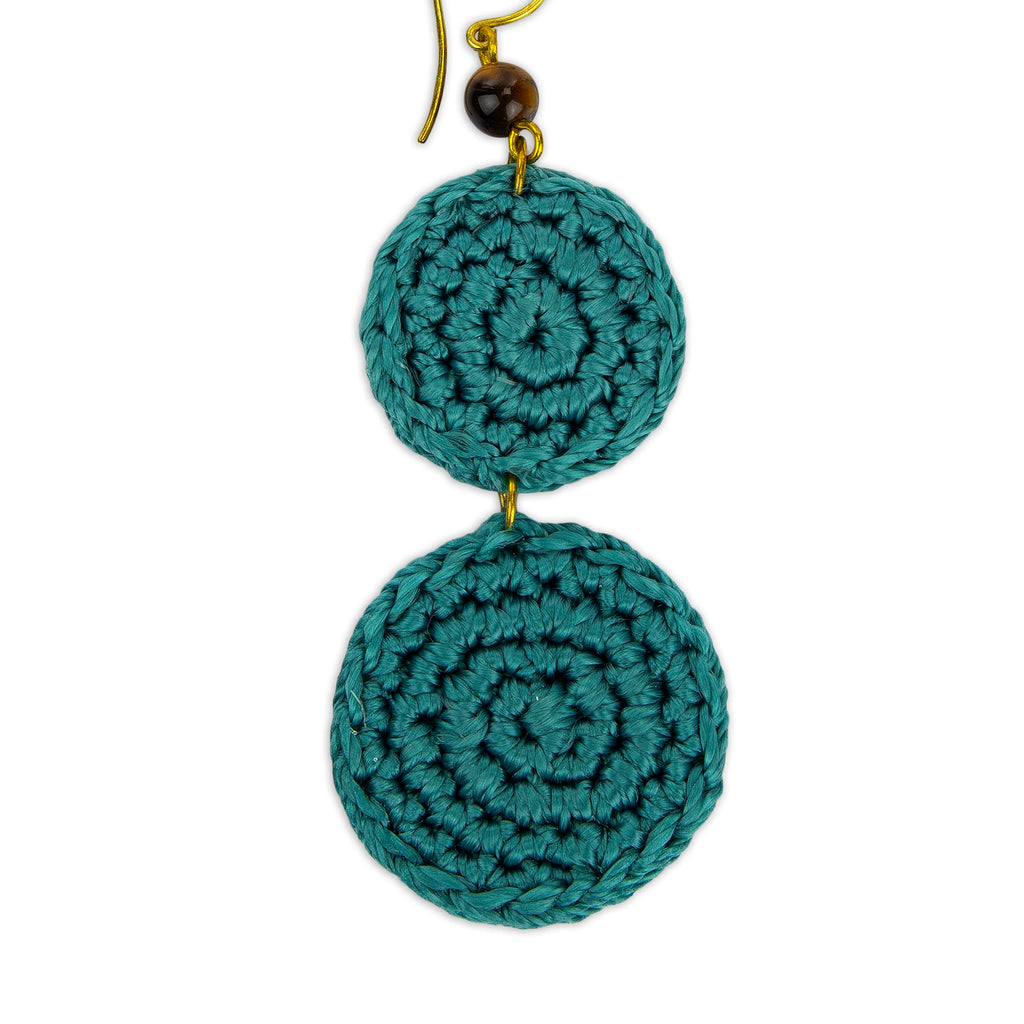 The Sak Jasper Double Disc Earrings - Hand Crochet - Azure