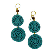 Jasper Double Disc Earrings - Hand Crochet - Azure