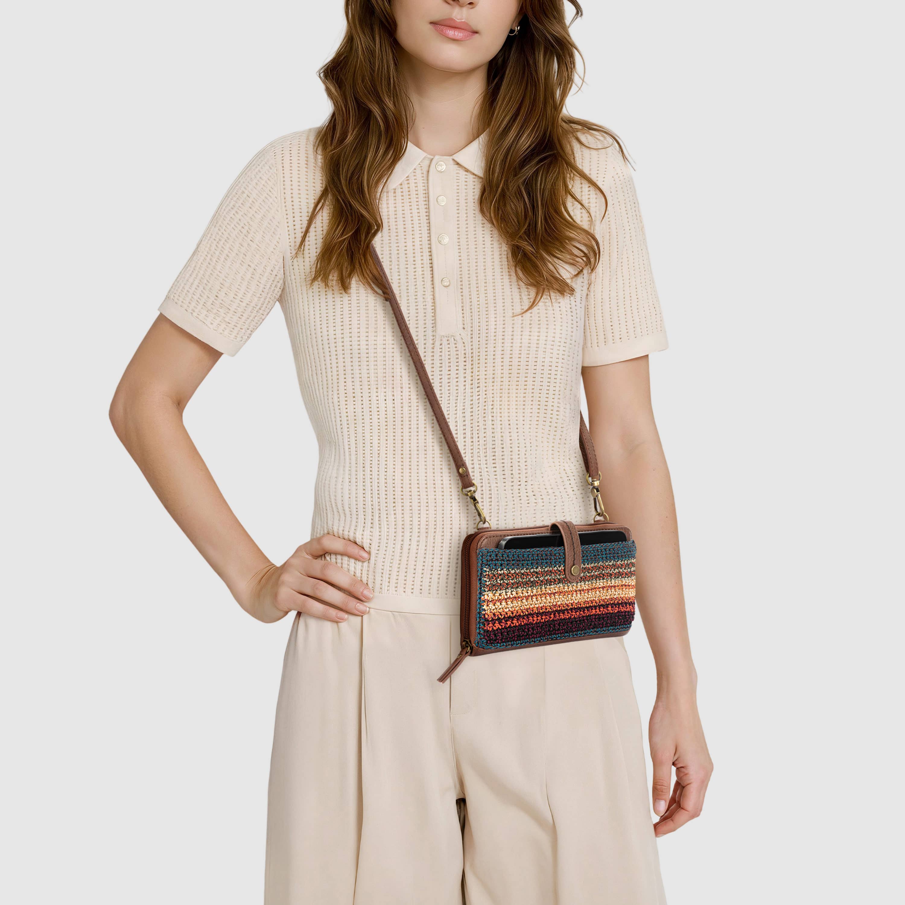 The Sak Iris Smartphone Wallet - Hand Crochet - Woodland Stripe