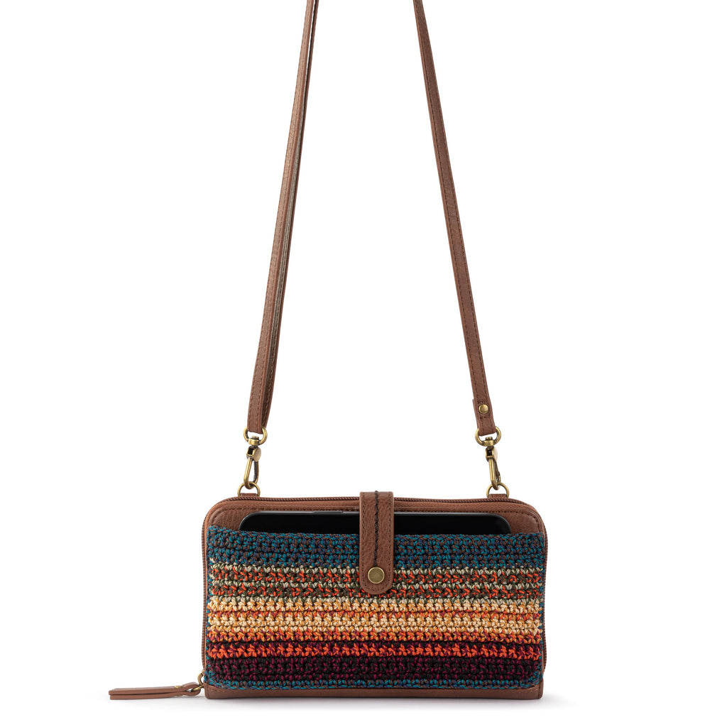 The Sak Iris Smartphone Wallet - Hand Crochet - Woodland Stripe