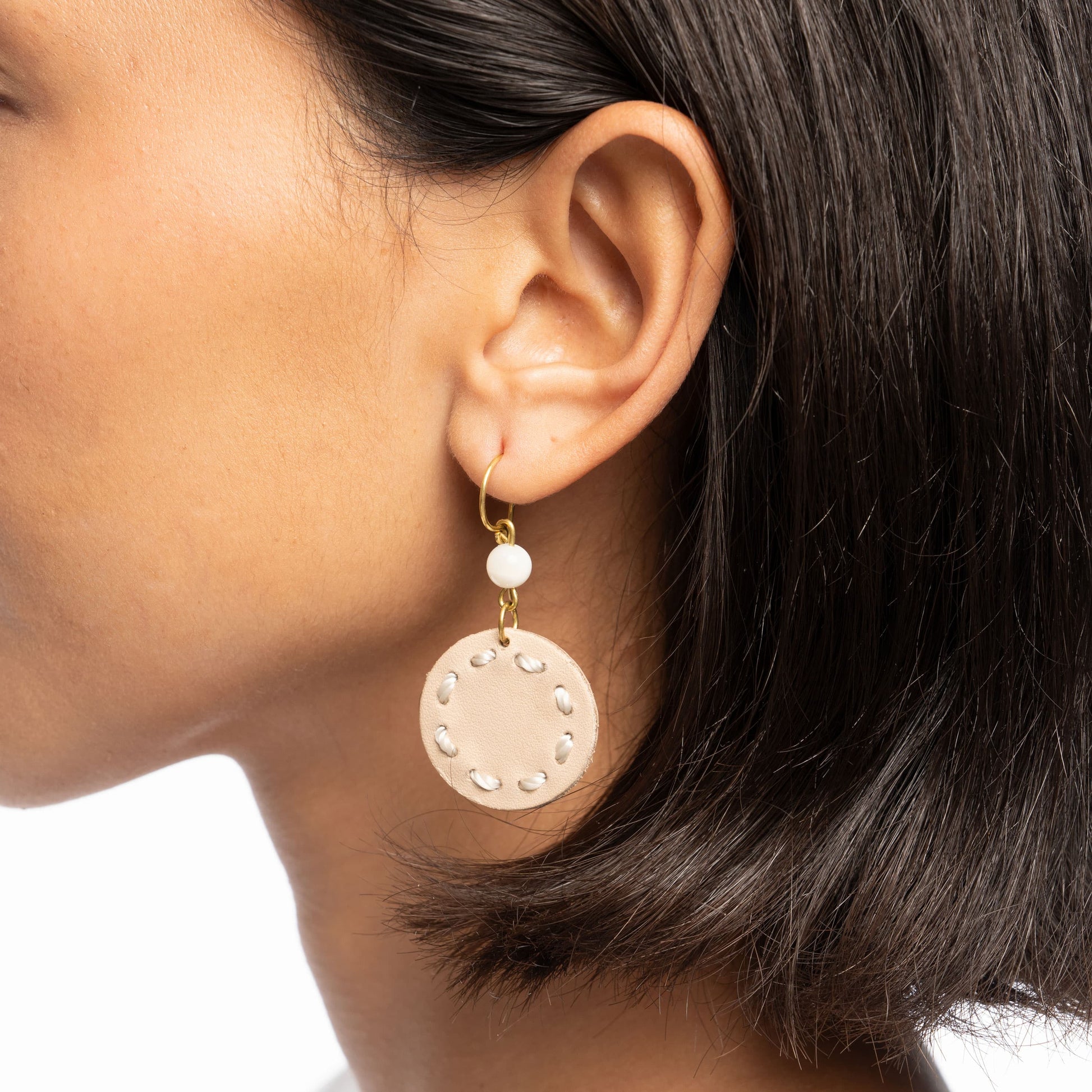 The Sak Jasper Disc Earrings - |Natural Vachetta|