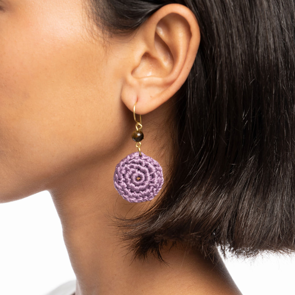 The Sak Jasper Disc Earrings - Hand Crochet - Heather