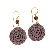 Jasper Disc Earrings - Hand Crochet - Mushroom