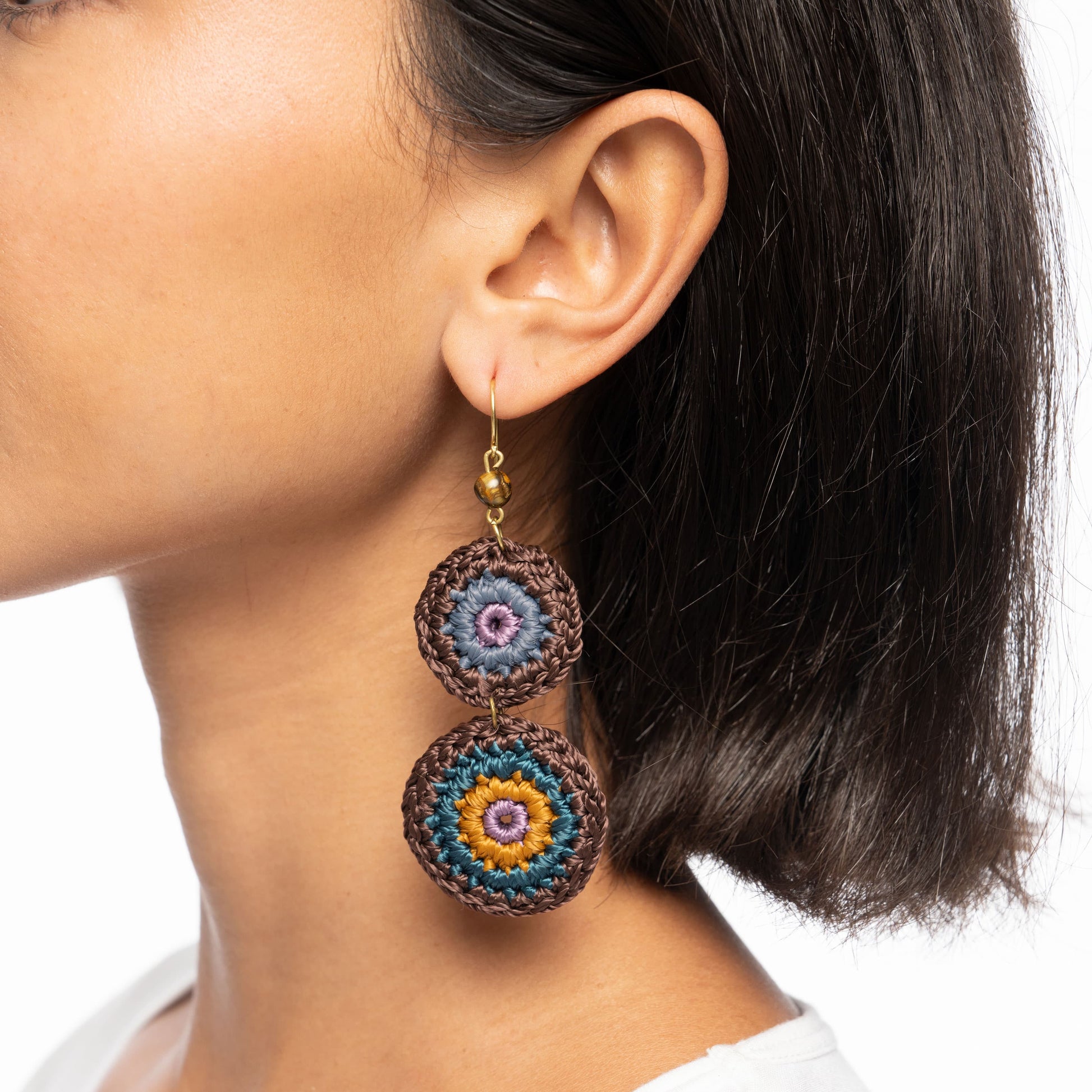 The Sak Jasper Double Disc Earrings - |Brown Stripe|