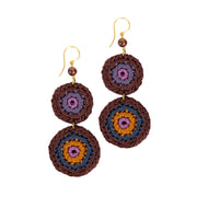Jasper Double Disc Earrings - Hand Crochet - Brown Stripe
