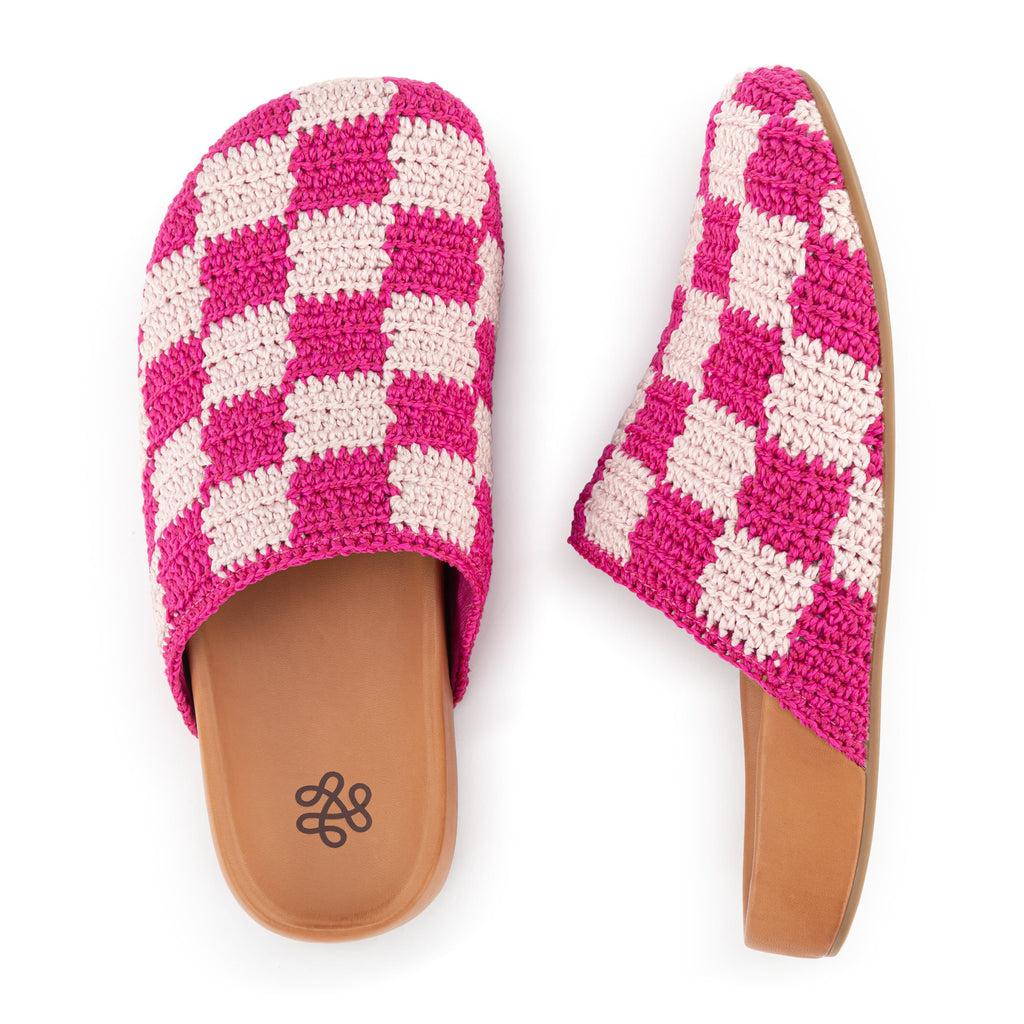 The Sak Bolinas Clog - Hand Crochet - Pink Check