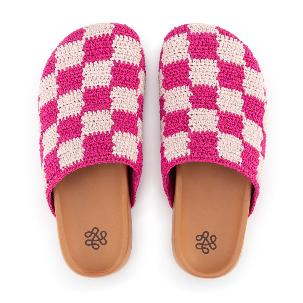 The Sak Bolinas Clog - Hand Crochet - Pink Check
