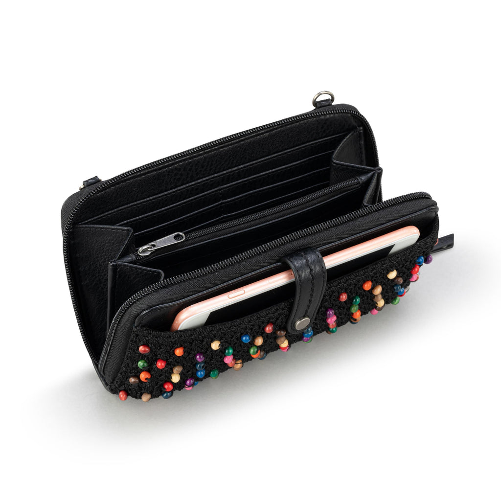 The Sak Iris Smartphone Wallet - Hand Crochet - Black Multi Beads