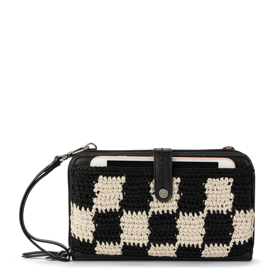 The Sak Iris Smartphone Wallet - Hand Crochet - Black Check