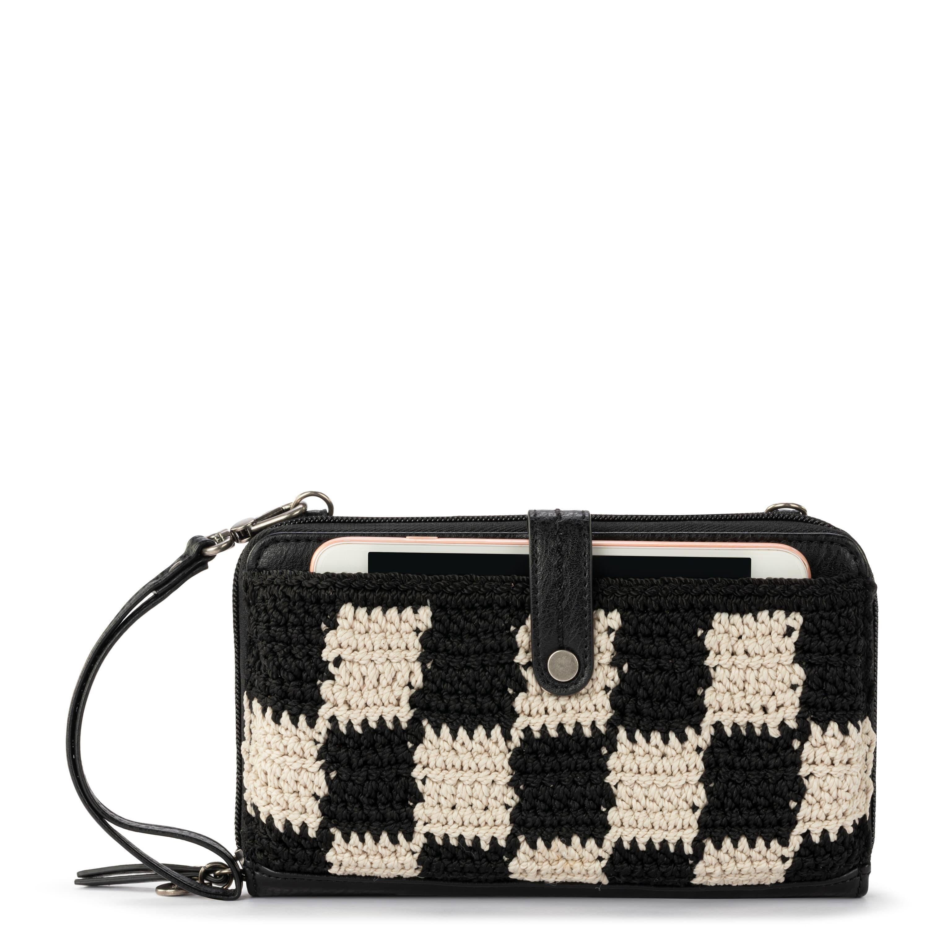 The Sak Iris Smartphone Wallet - Hand Crochet - Black Check