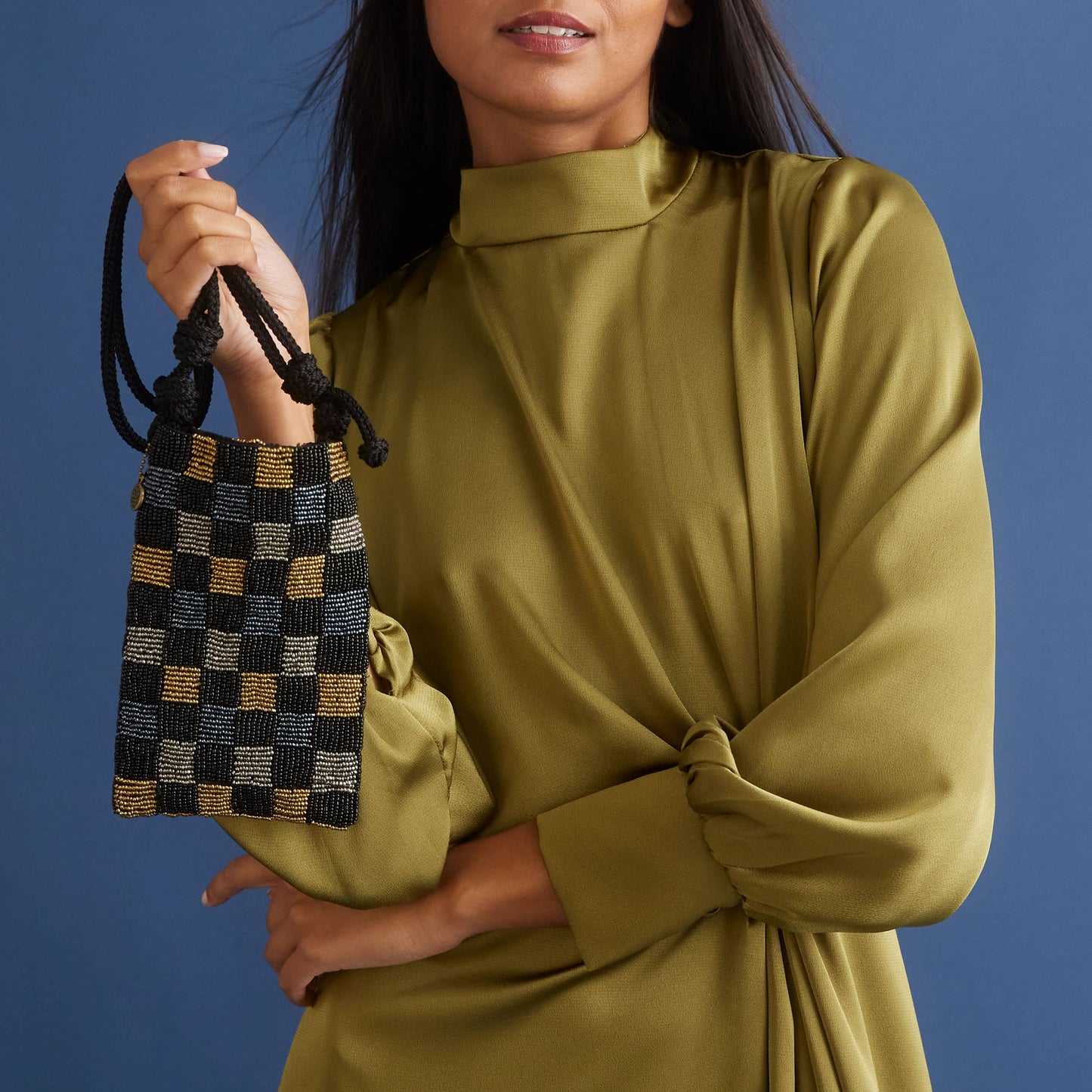 The Sak Josie Mini Crossbody Crochet - Dark Metallic Check Bead