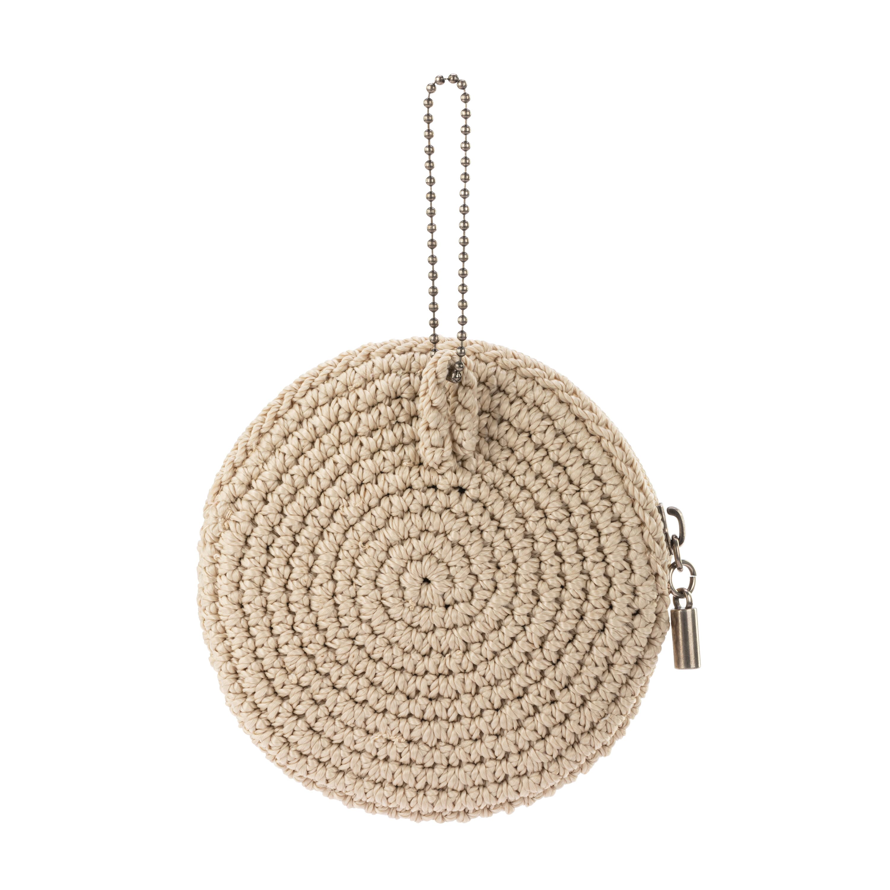 The Sak Circle Coin Pouch - Hand Crochet - Ecru Multi Beads