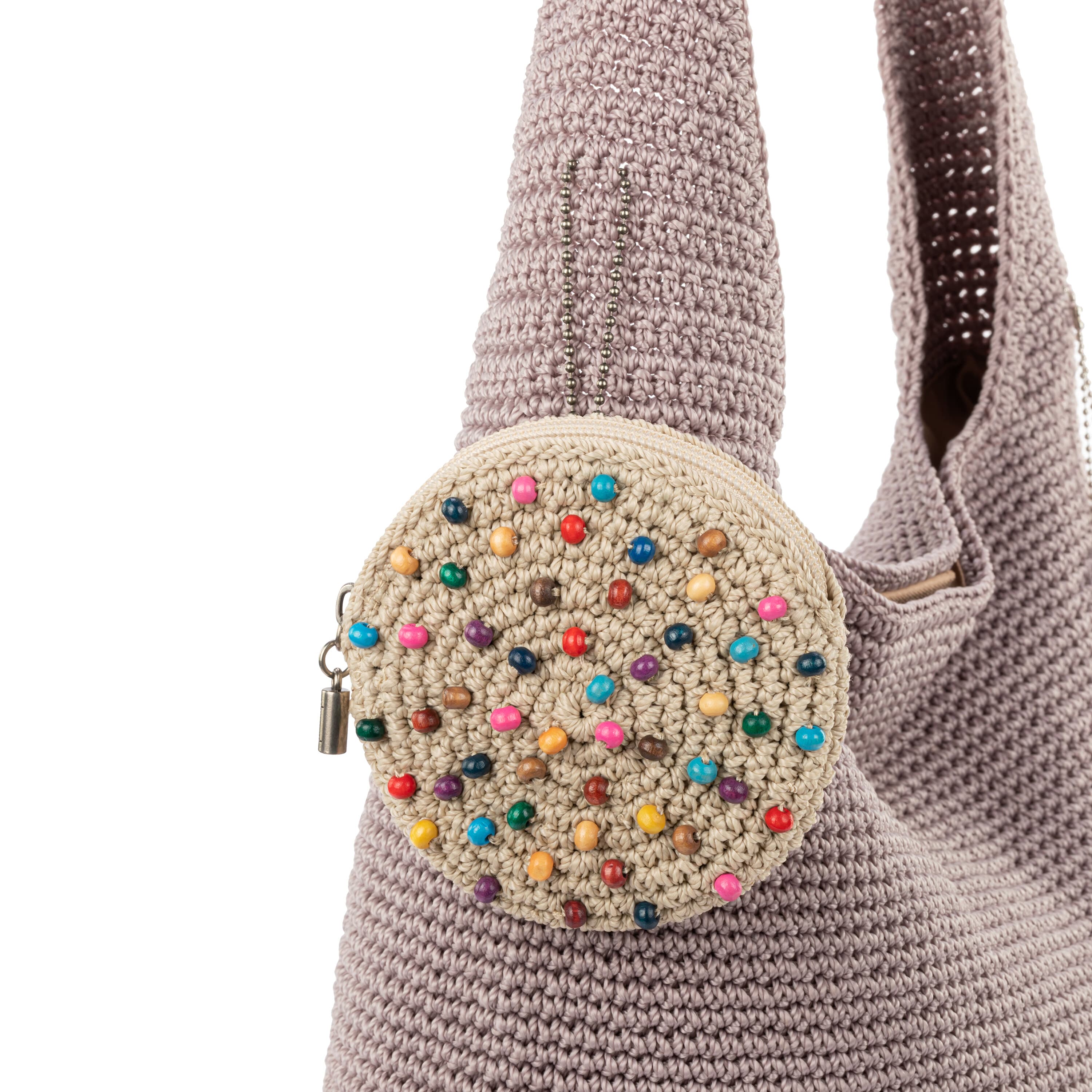 The Sak Circle Coin Pouch - Hand Crochet - Ecru Multi Beads