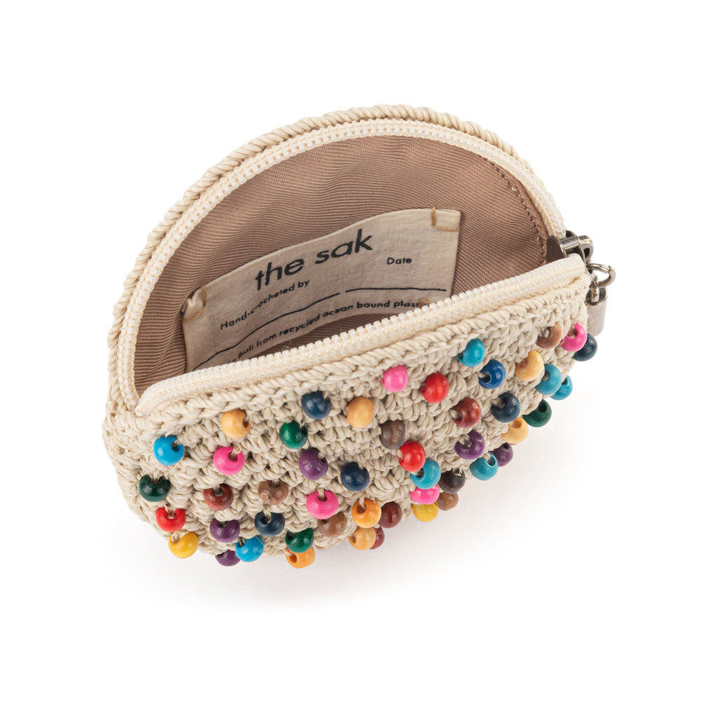 The Sak Circle Coin Pouch - Hand Crochet - Ecru Multi Beads